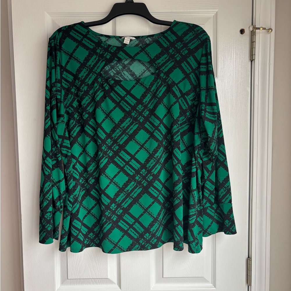 Cato Black and Green Plaid Long Sleeve Top - Picture 1 of 3
